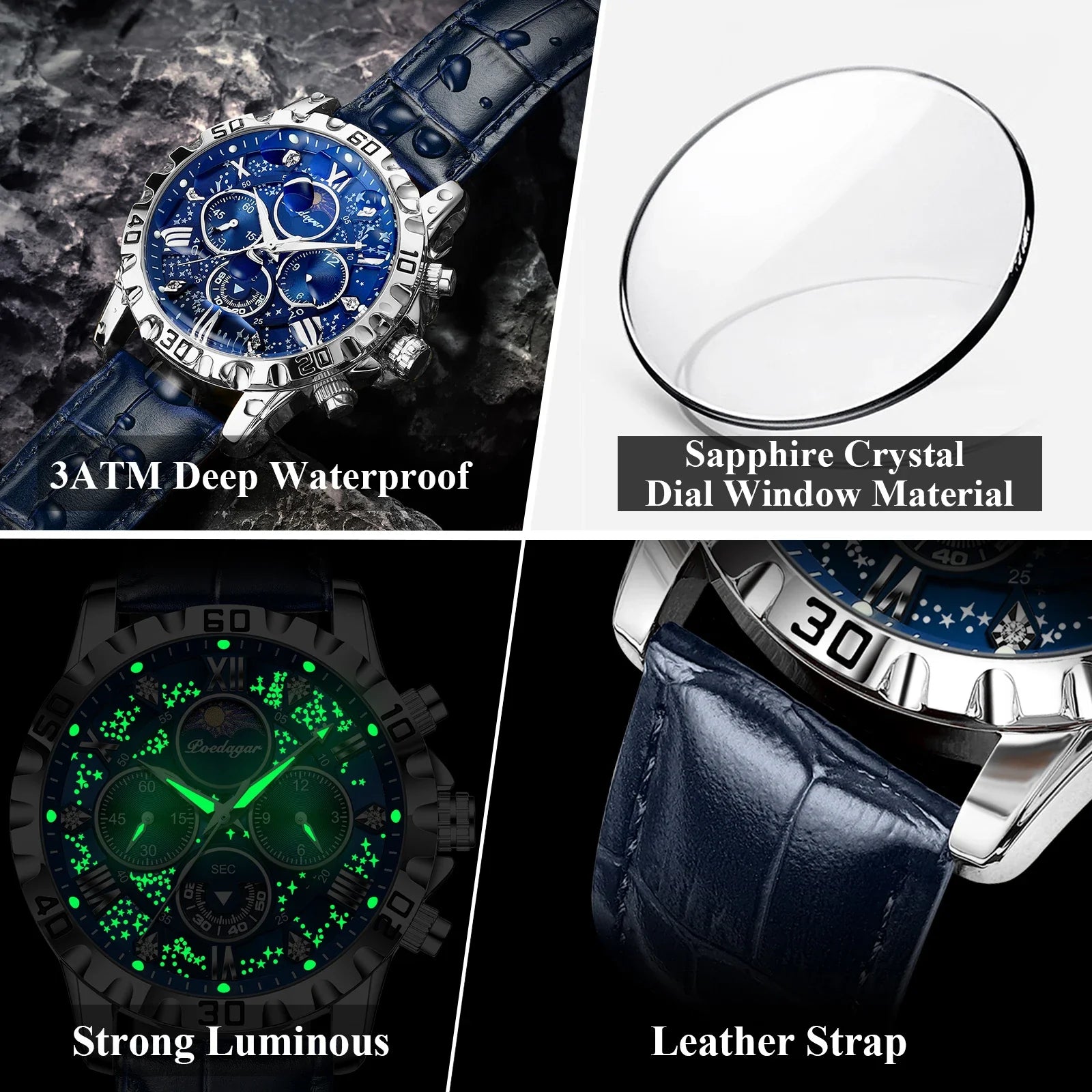 Montre chronographe de luxe avec bracelet en cuir
