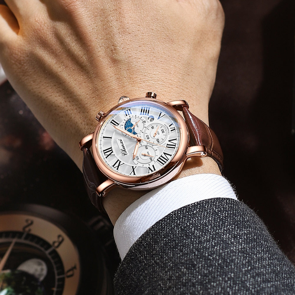 Montre à quartz avec bracelet en cuir de luxe
