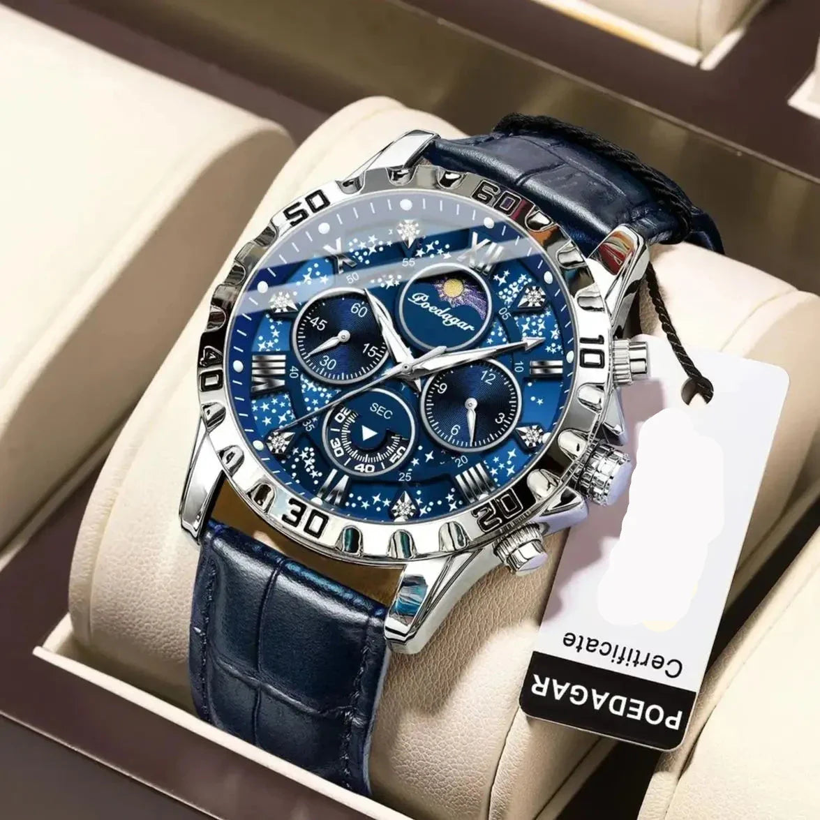 Montre chronographe de luxe avec bracelet en cuir