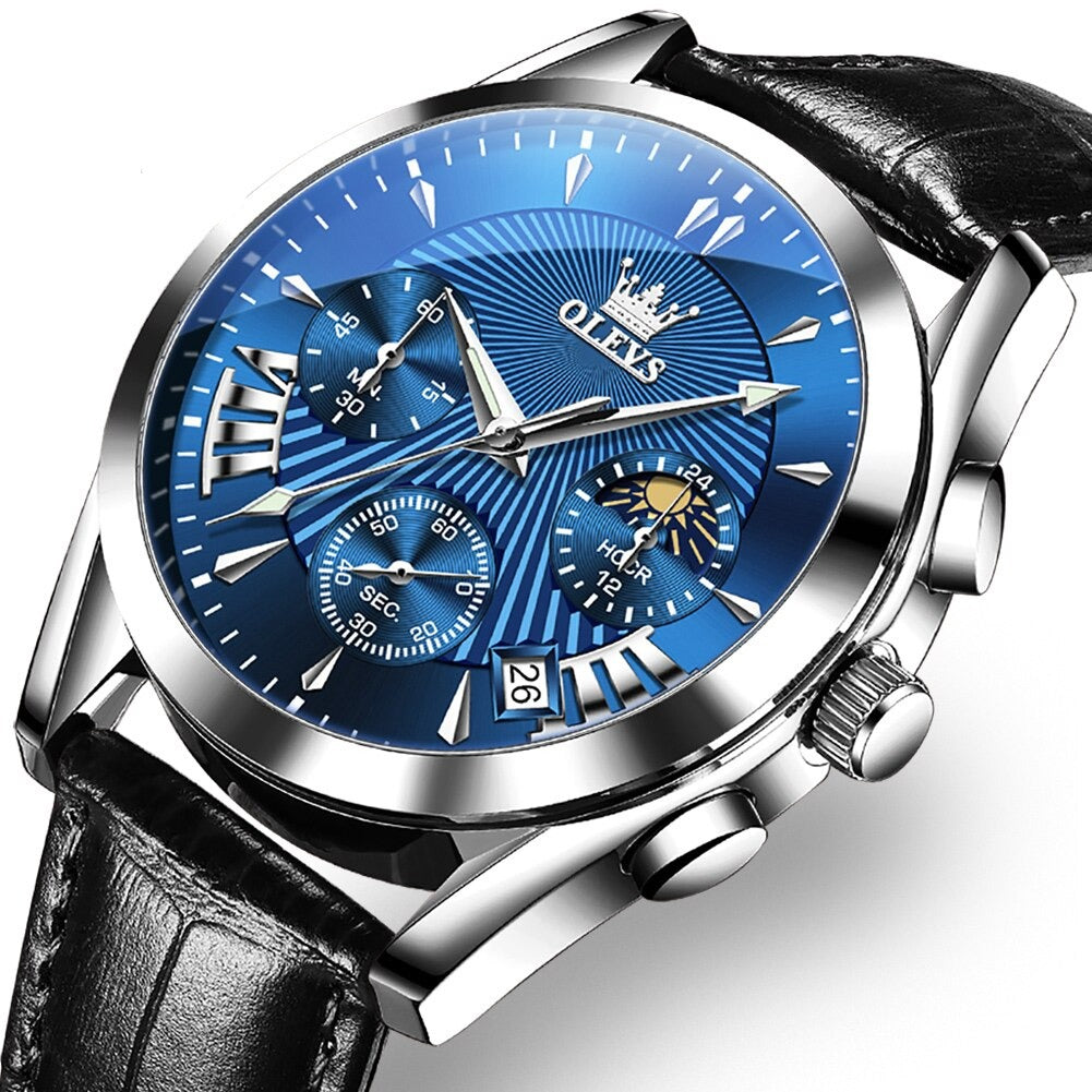 Montre à quartz avec bracelet en cuir véritable