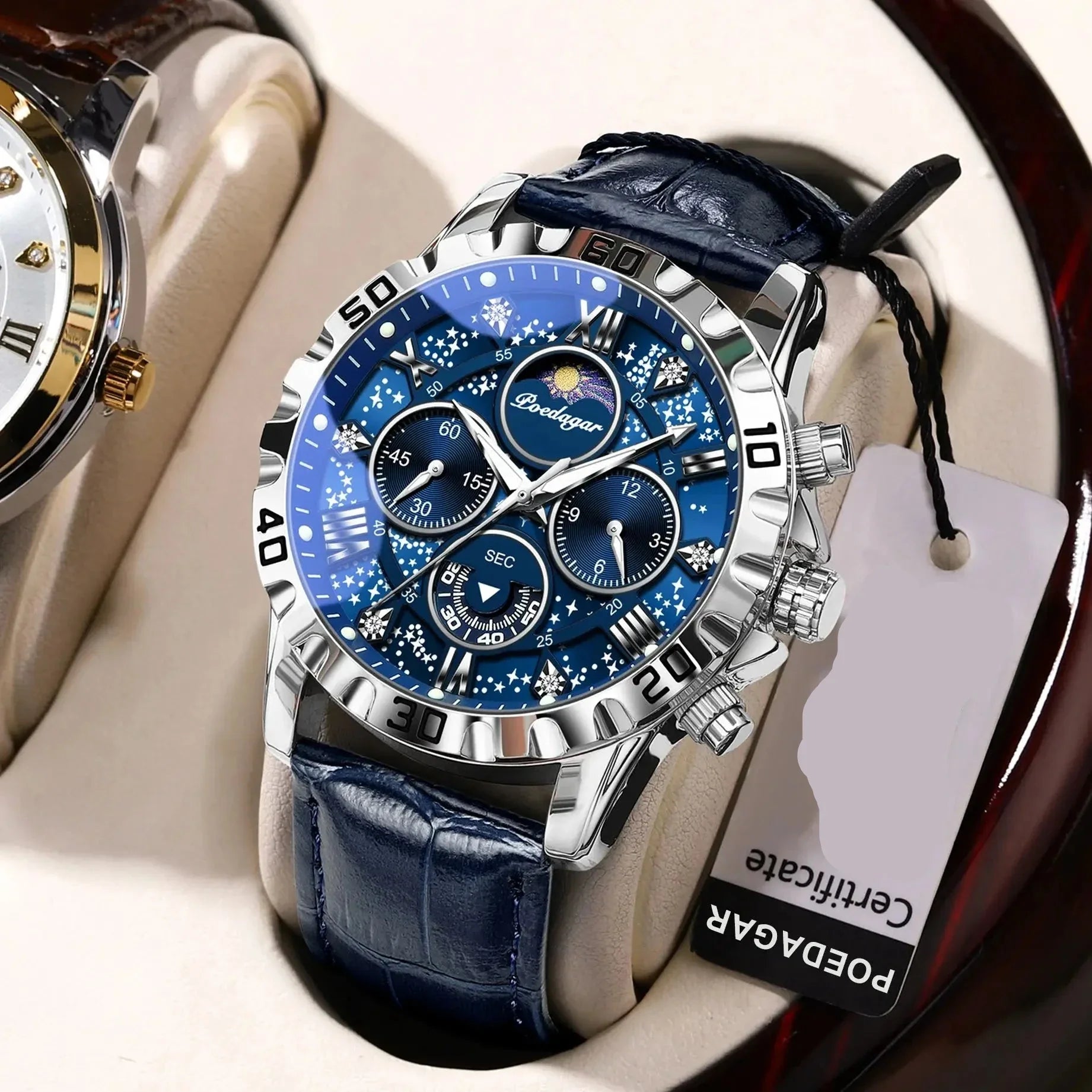 Montre chronographe de luxe avec bracelet en cuir