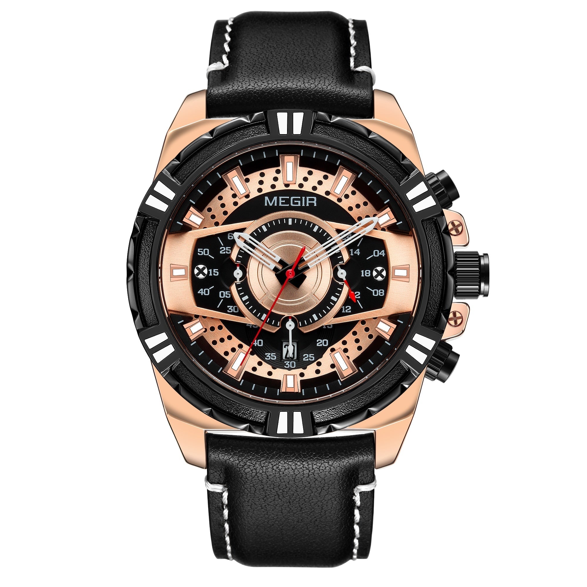 Montre de luxe à quartz, chronographe, militaire et sportive en cuir