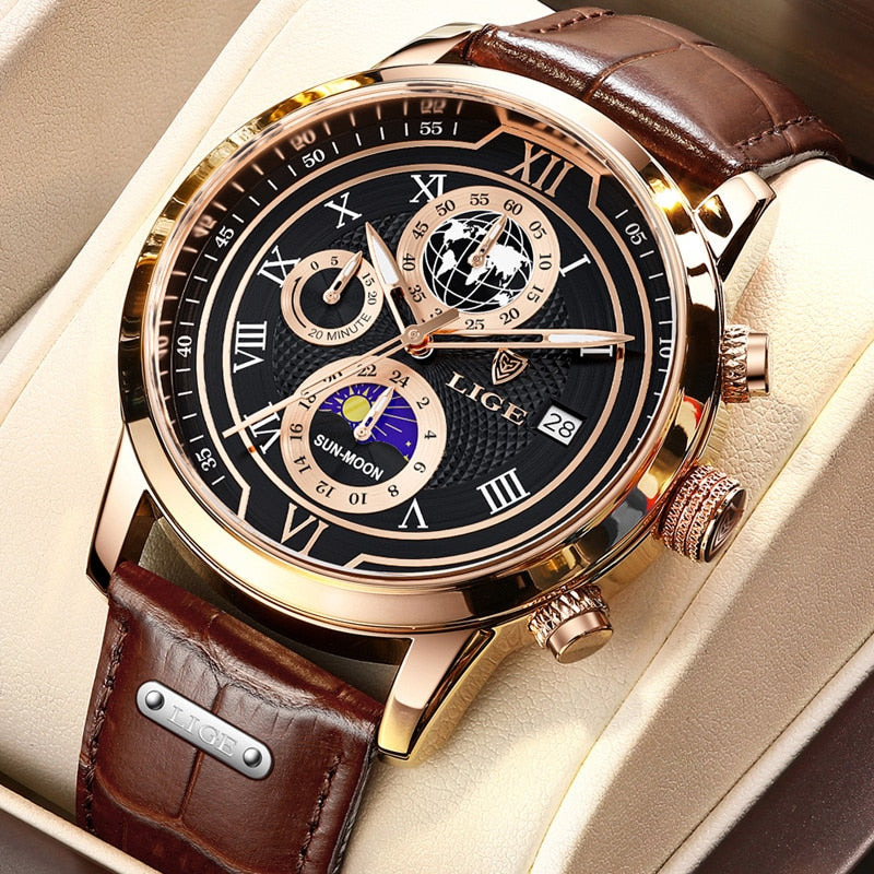 Montre chronographe à bracelet en cuir de première qualité