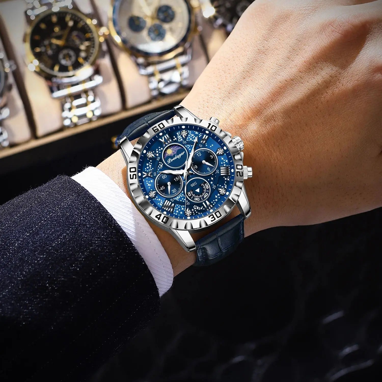Montre chronographe de luxe avec bracelet en cuir