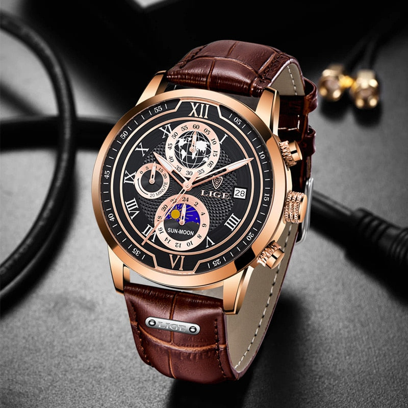 Montre chronographe à bracelet en cuir de première qualité