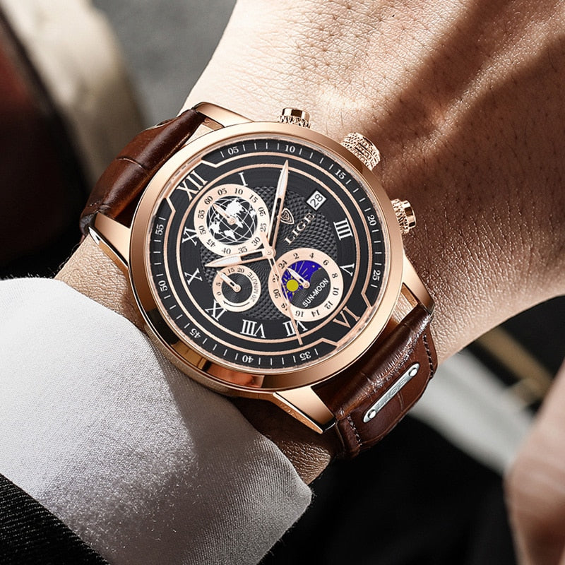 Montre chronographe à bracelet en cuir de première qualité