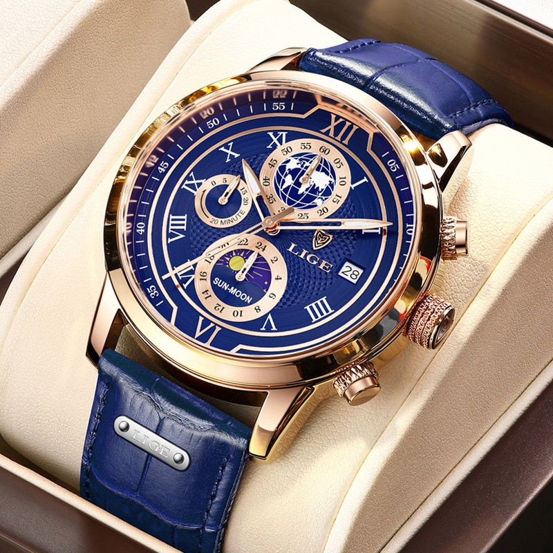 Montre chronographe à bracelet en cuir de première qualité