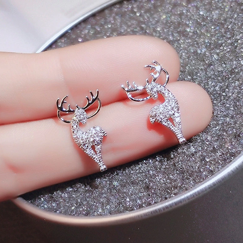 Boucles d'oreilles renne en cristal argenté