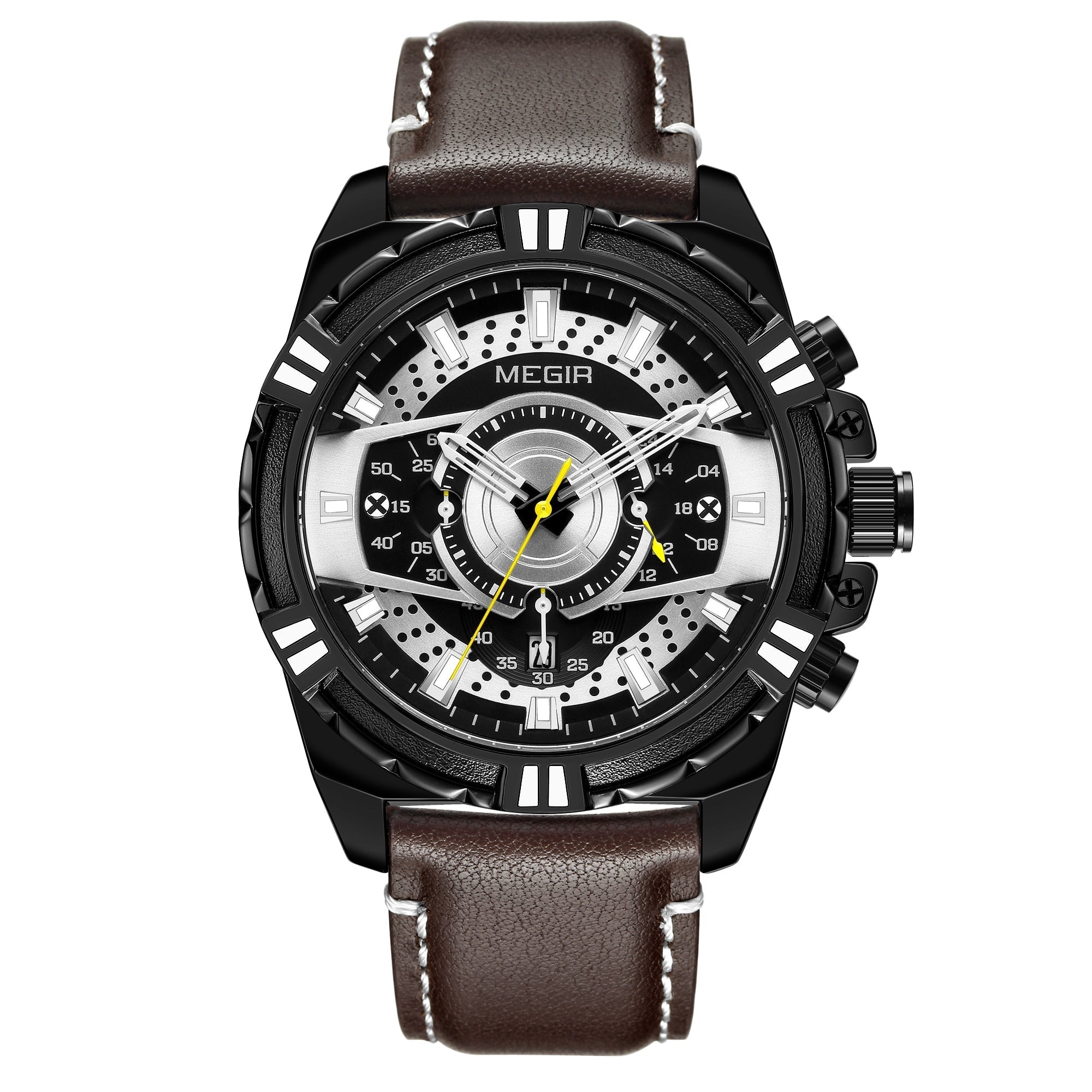 Montre de luxe à quartz, chronographe, militaire et sportive en cuir