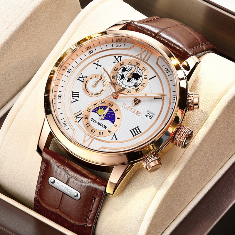 Montre chronographe à bracelet en cuir de première qualité