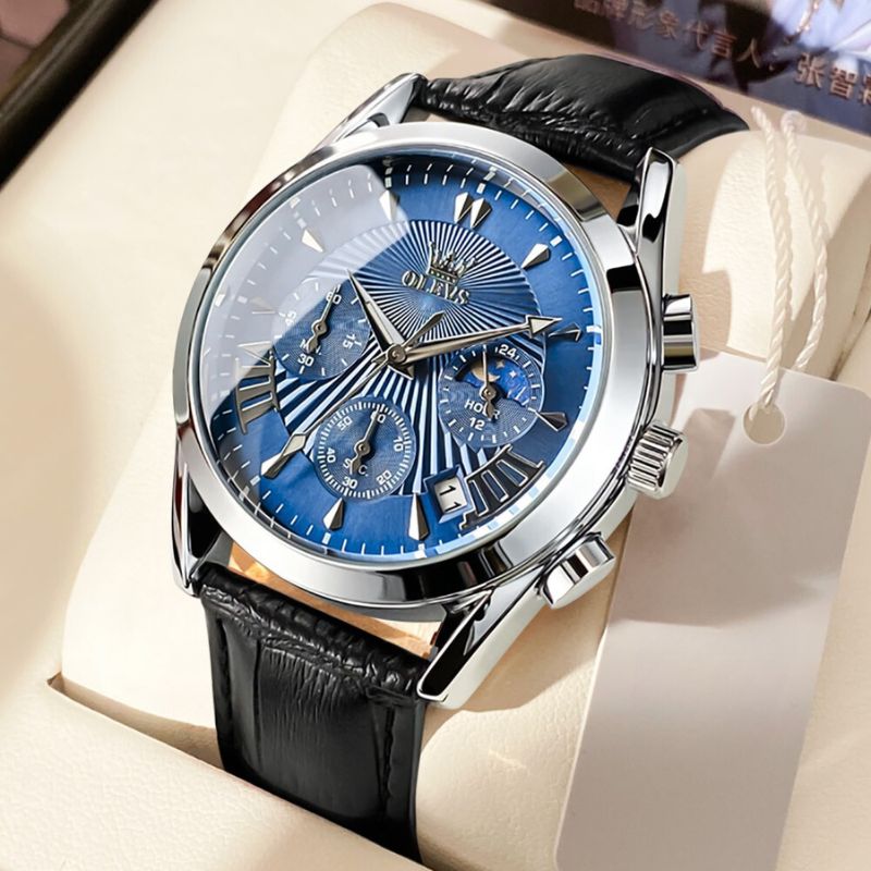 Montre à quartz avec bracelet en cuir véritable