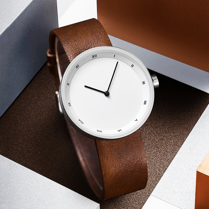 Montre en cuir minimaliste à quartz pour hommes