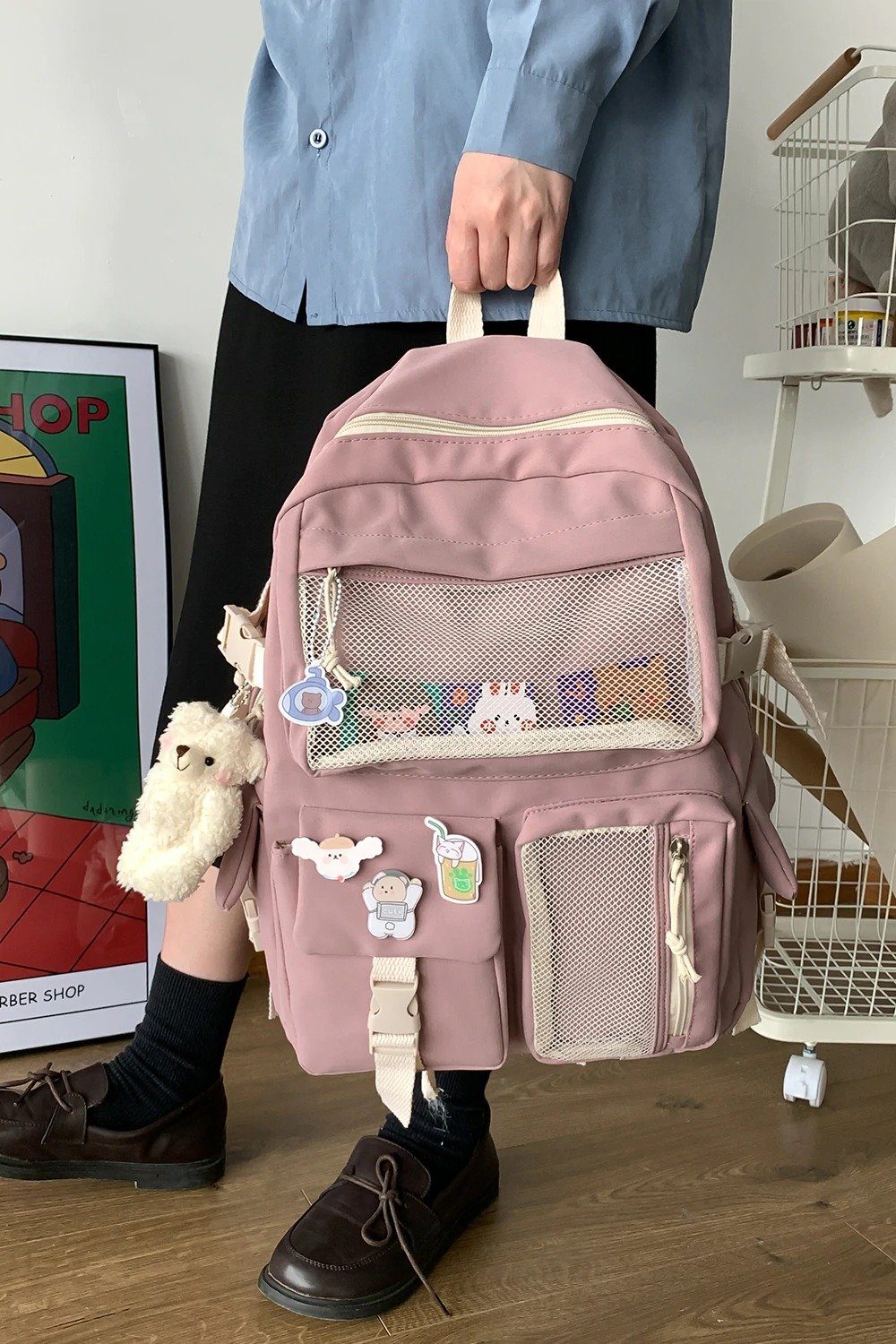 Grand sac à dos en toile multi-poches