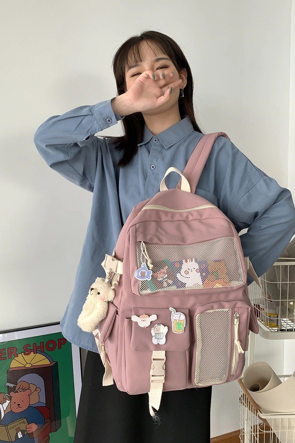 Grand sac à dos en toile multi-poches