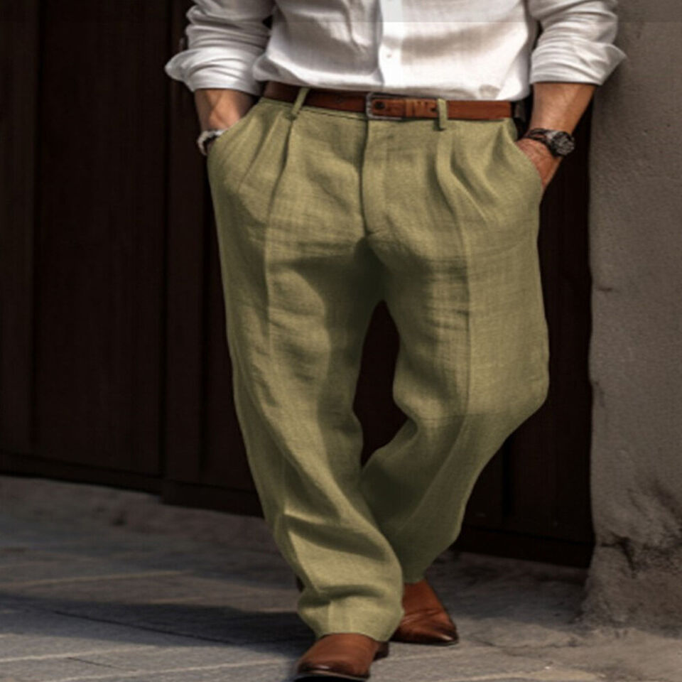 Pantalon ample en coton et lin pour hommes