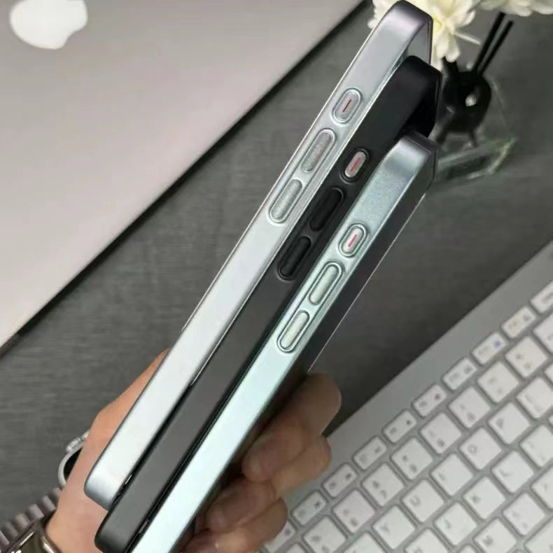 Étui pour iPhone en cuir velouté avec cadre métallique anti-chute