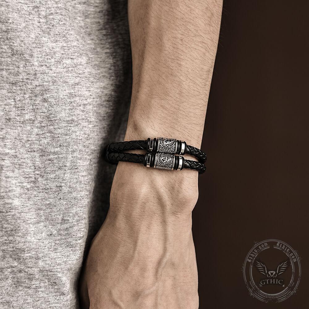 Bracelet classique en cuir tressé en acier inoxydable02 | Gthic.com