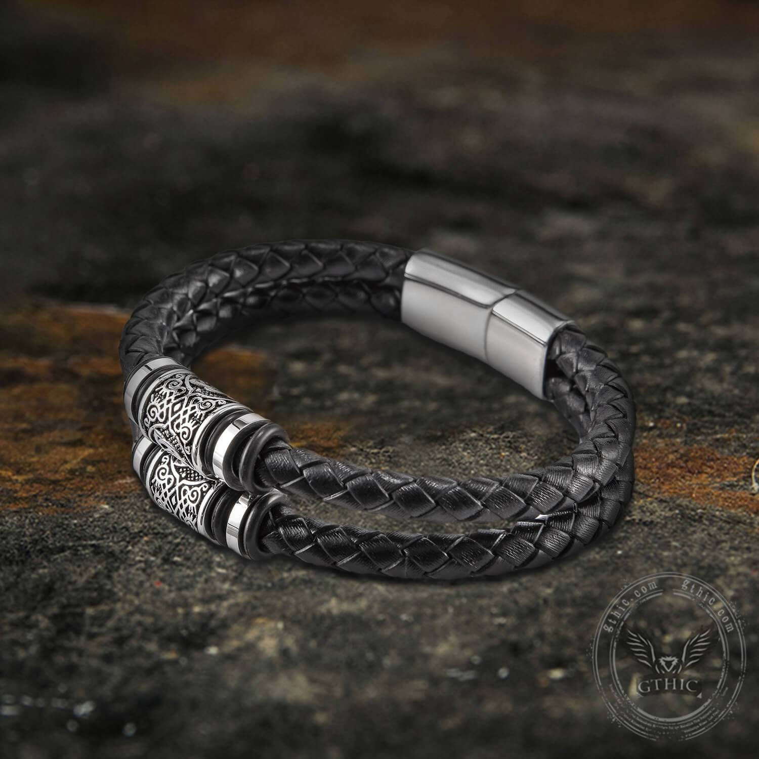 Bracelet classique en cuir tressé en acier inoxydable03 | Gthic.com
