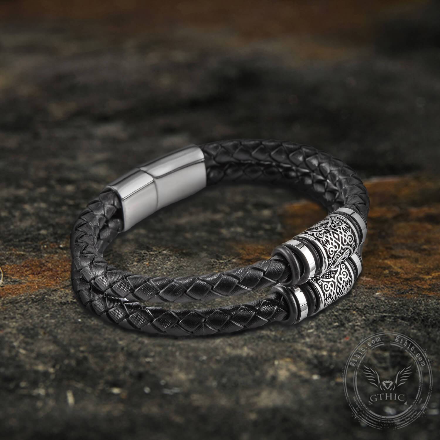 Bracelet classique en cuir tressé en acier inoxydable04 | Gthic.com