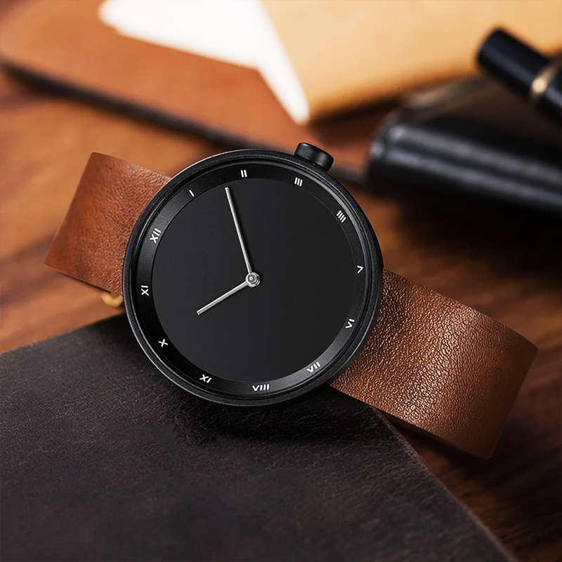 Montre en cuir minimaliste à quartz pour hommes