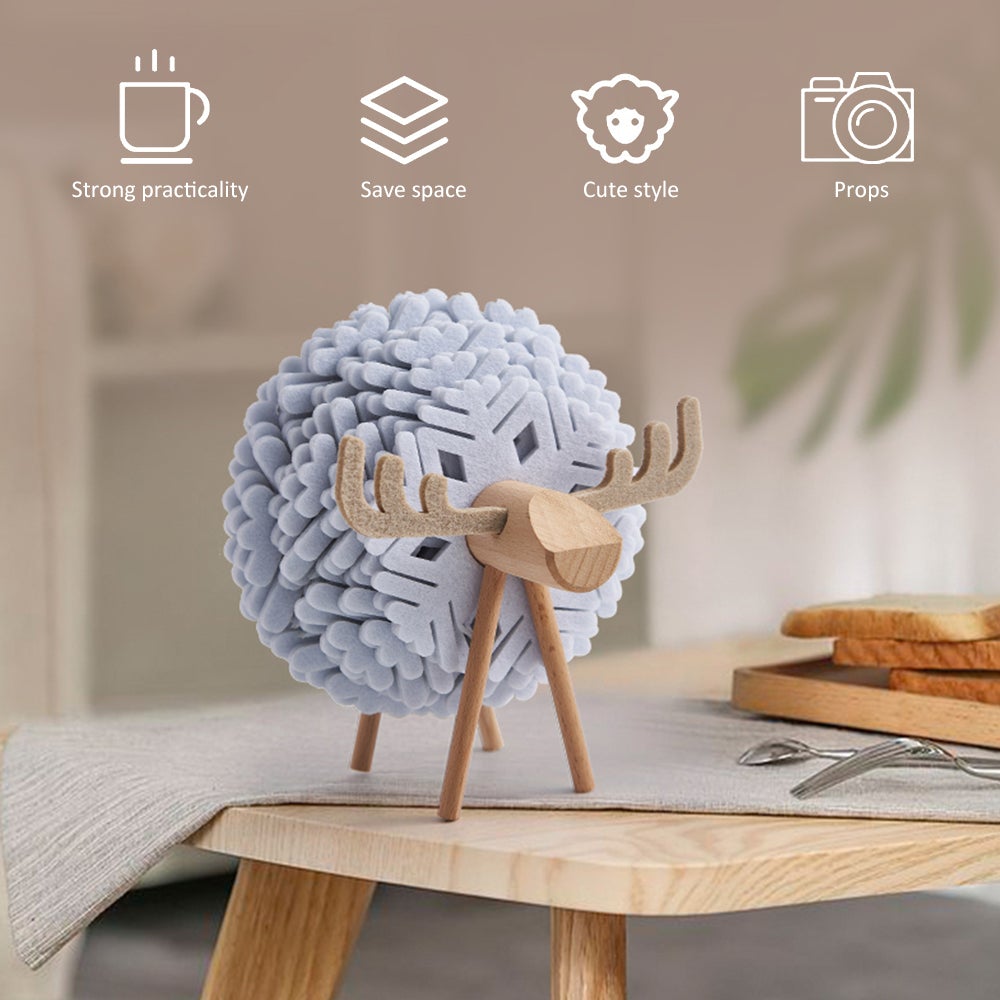 Renne/Mouton Décoration en bois faite à la main + Set de sous-verres en feutre 12 pièces