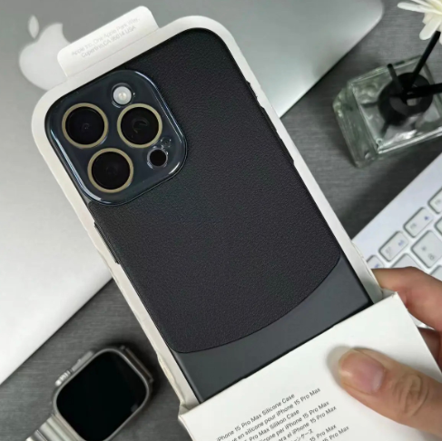 Étui pour iPhone en cuir velouté avec cadre métallique anti-chute