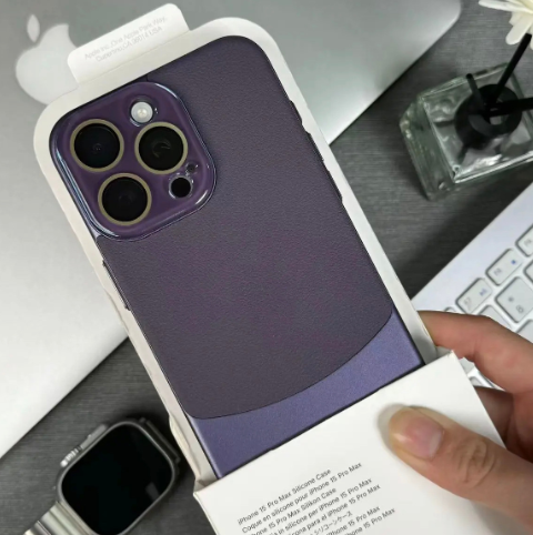 Étui pour iPhone en cuir velouté avec cadre métallique anti-chute