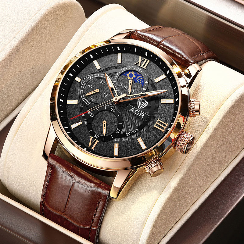 Montre à quartz en cuir de luxe
