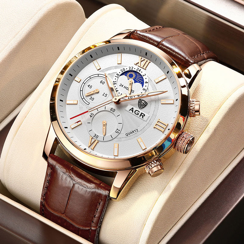 Montre à quartz en cuir de luxe