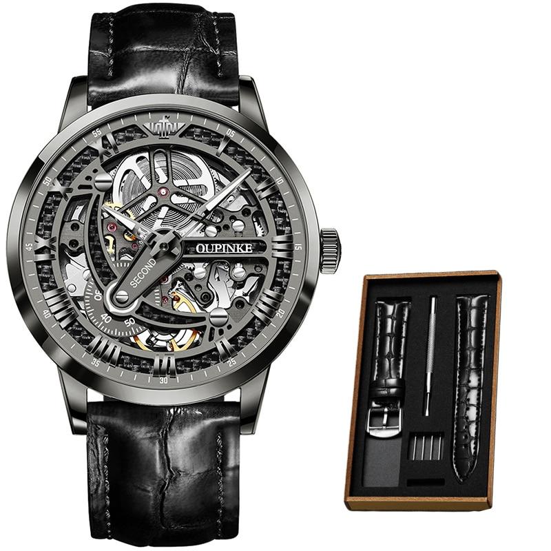 Montre mécanique automatique à bracelet en cuir