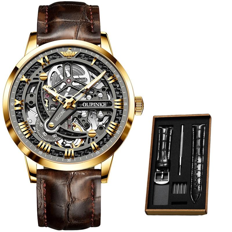 Montre mécanique automatique à bracelet en cuir