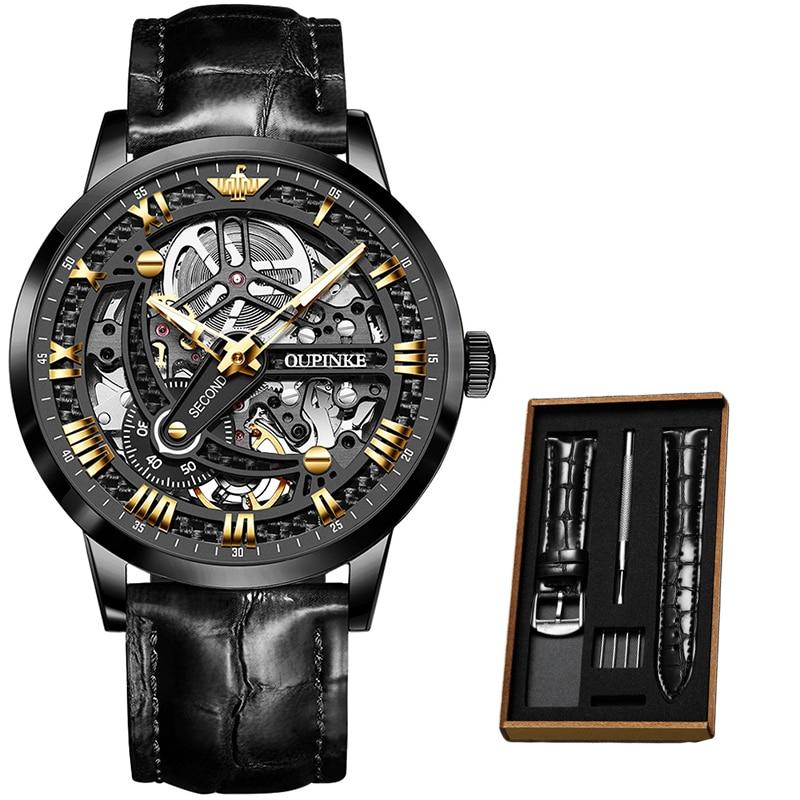 Montre mécanique automatique à bracelet en cuir