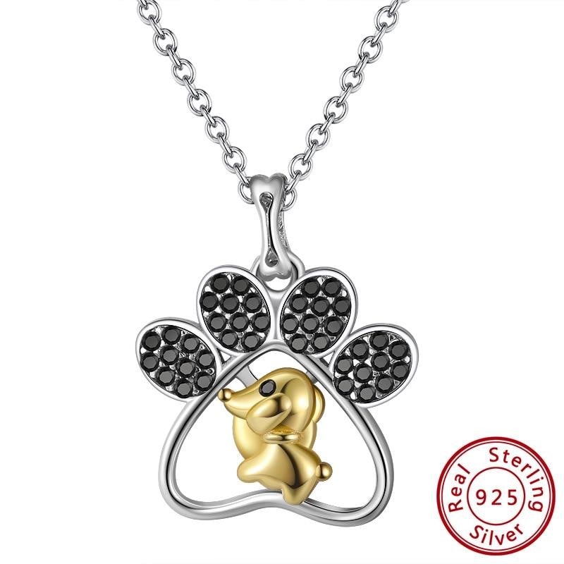 Collier en argent sterling avec pendentif patte de chien - Dog Savant