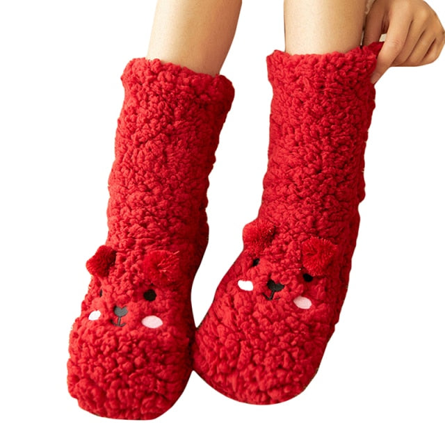 Chaussettes de nuit en velours à l'effigie de l'ours